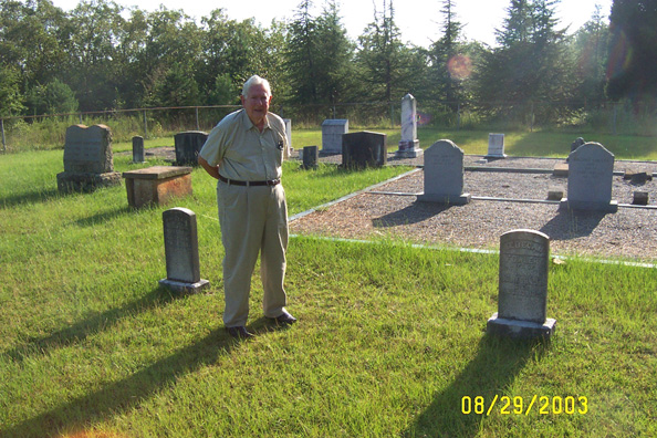 J. Hal Jameson at Jameson cemetery, 8-29-03.